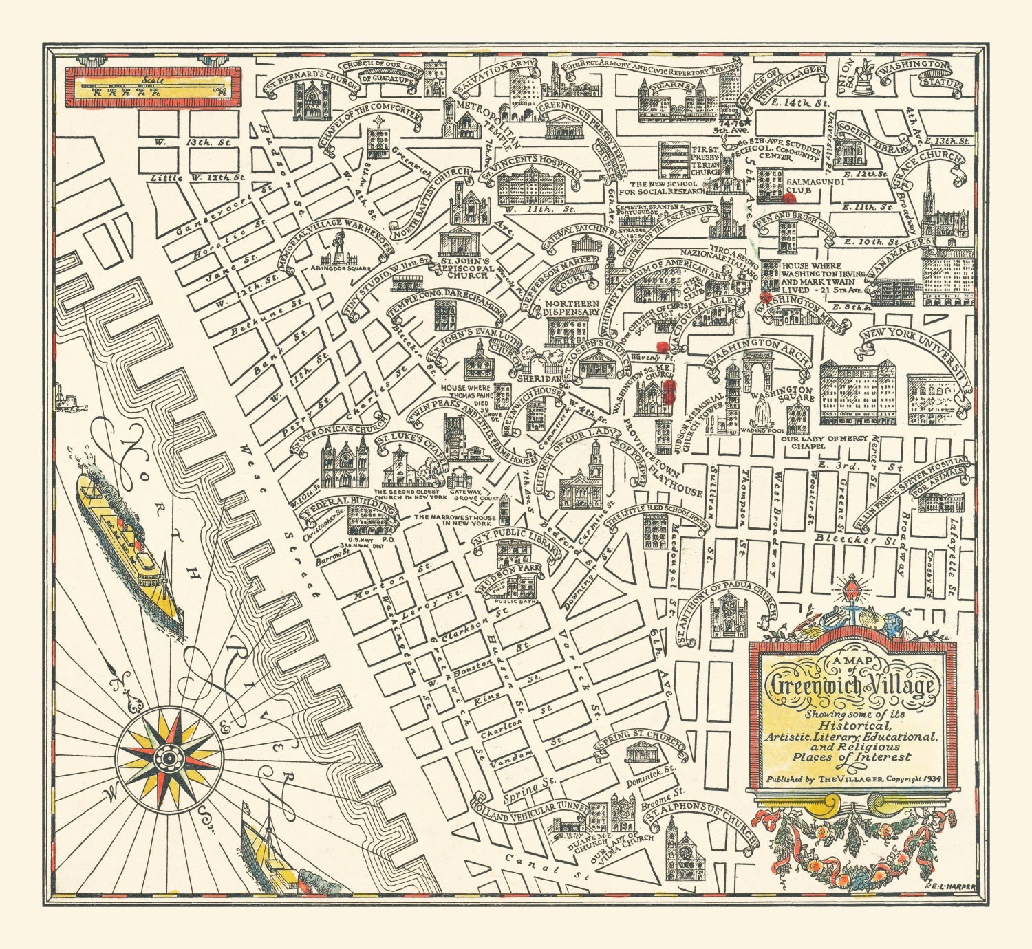 Vintage Map of Greenwich Village, New York 1934