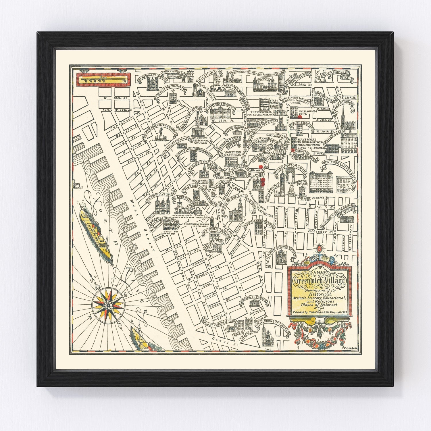Vintage Map of Greenwich Village, New York 1934