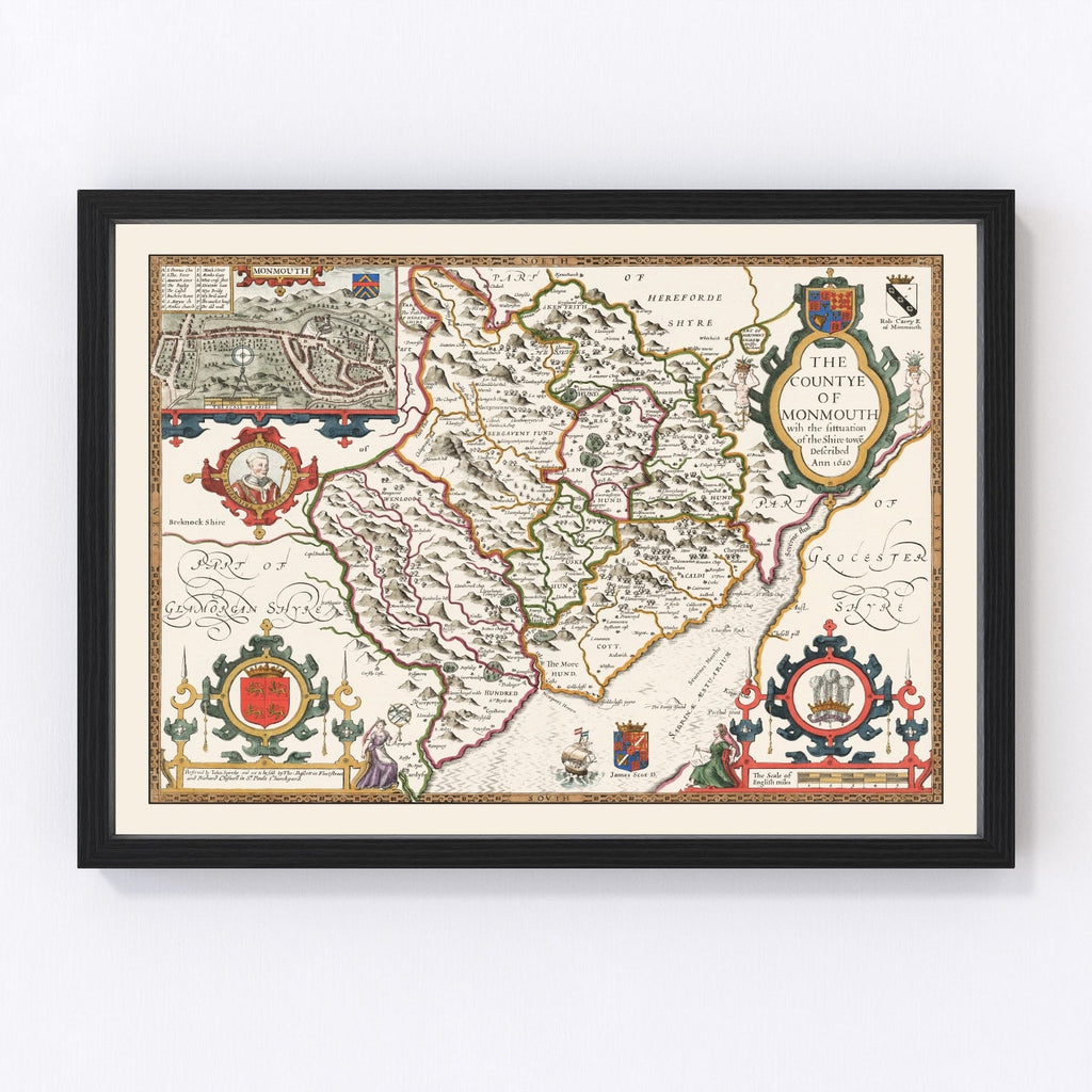 Vintage Monmouthshire Map 1676