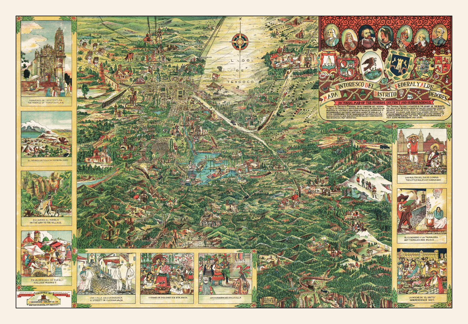 Vintage Map of Mexico City, Mexico 1935