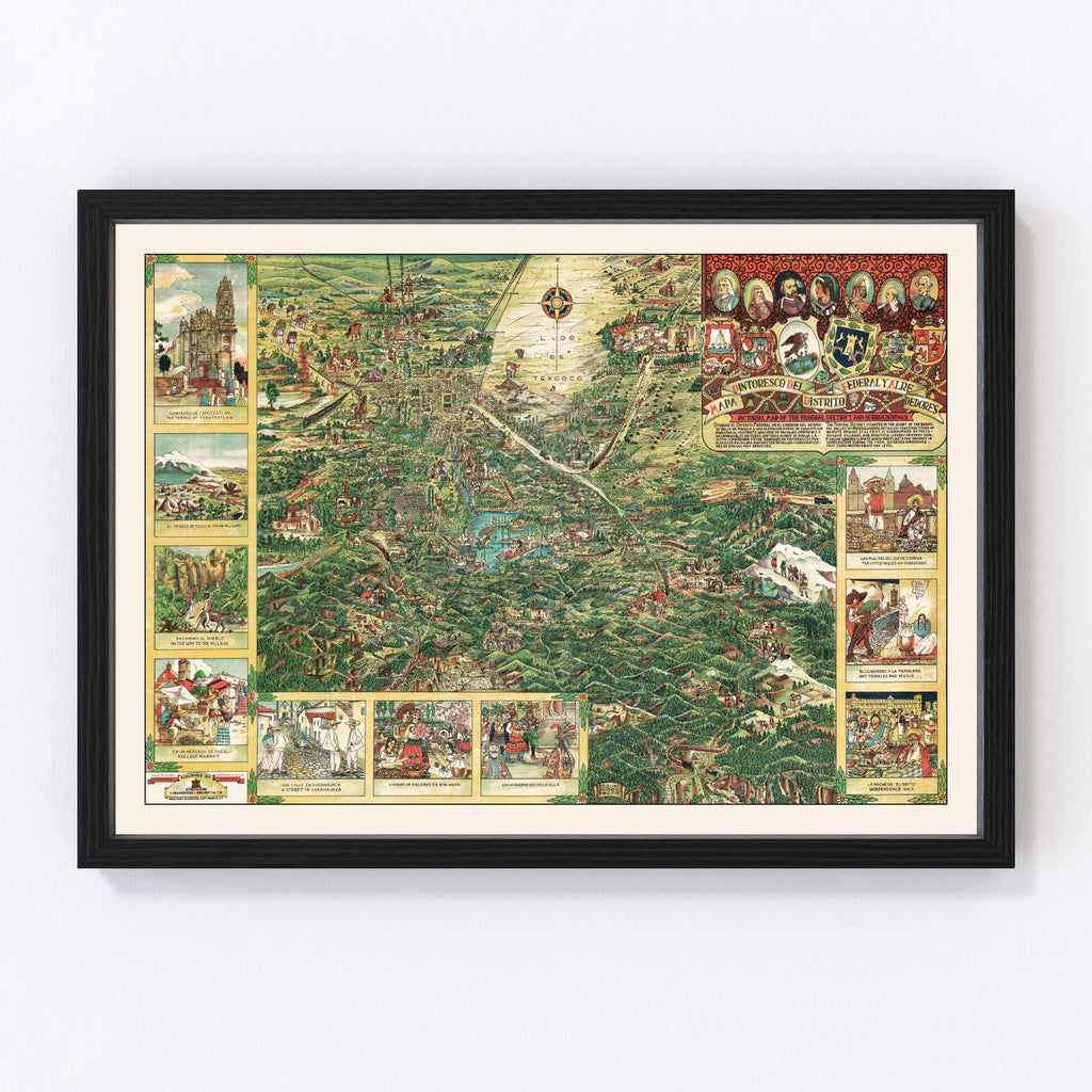 Vintage Map of Mexico City, Mexico 1935