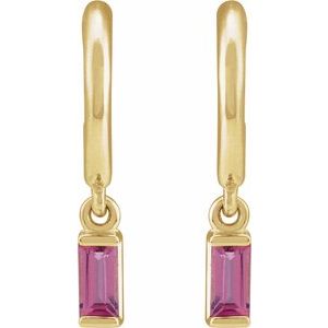14K Yellow Gold Natural Pink Tourmaline 17.6 mm Hoop Earrings – image 2