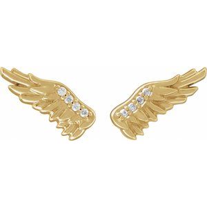 14K Yellow Gold .02 CTW Natural Diamond Angel Wing Earrings – image 2