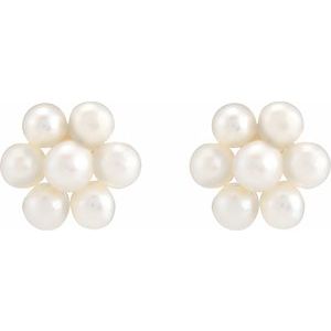14K White Gold Cultured White Freshwater Pearl Flower Earrings