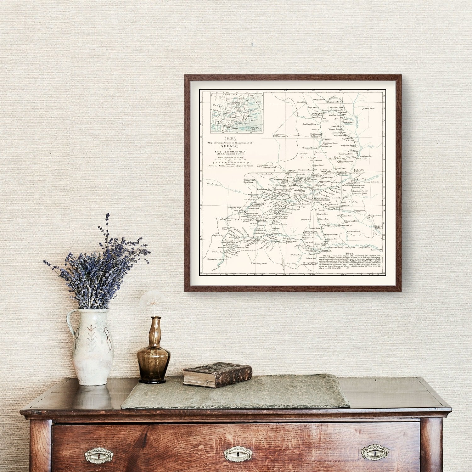 Vintage Shaanxi, China Map 1918