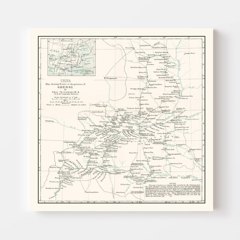 Vintage Shaanxi, China Map 1918