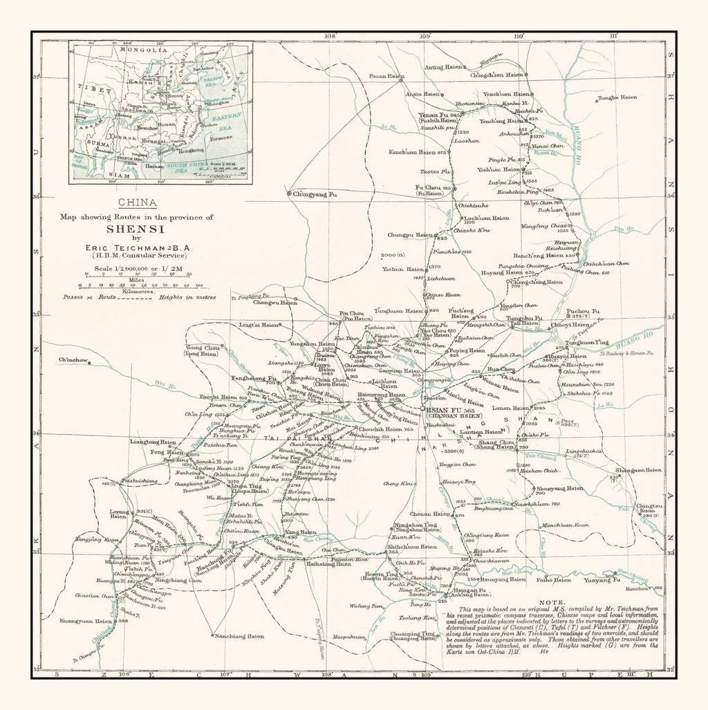 Vintage Shaanxi, China Map 1918