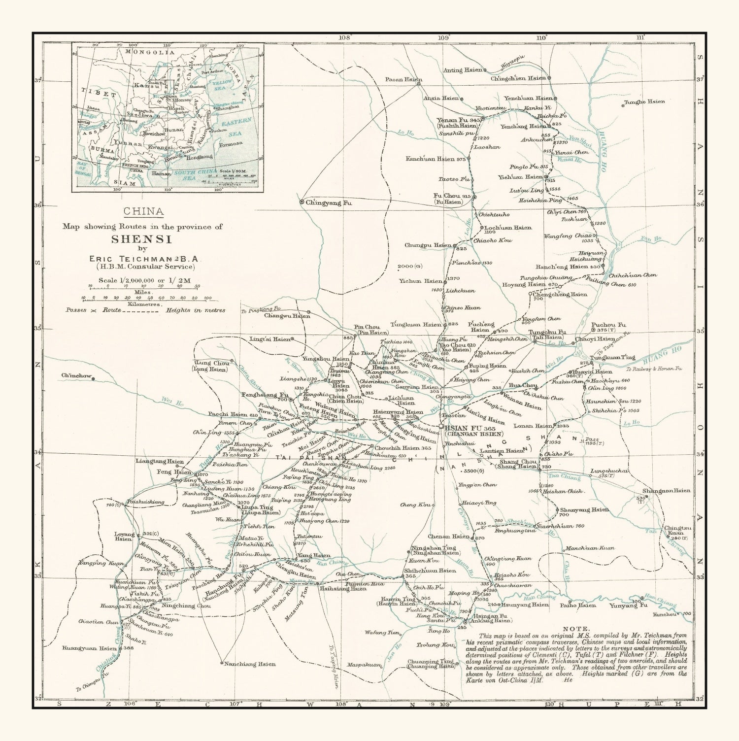 Vintage Shaanxi, China Map 1918