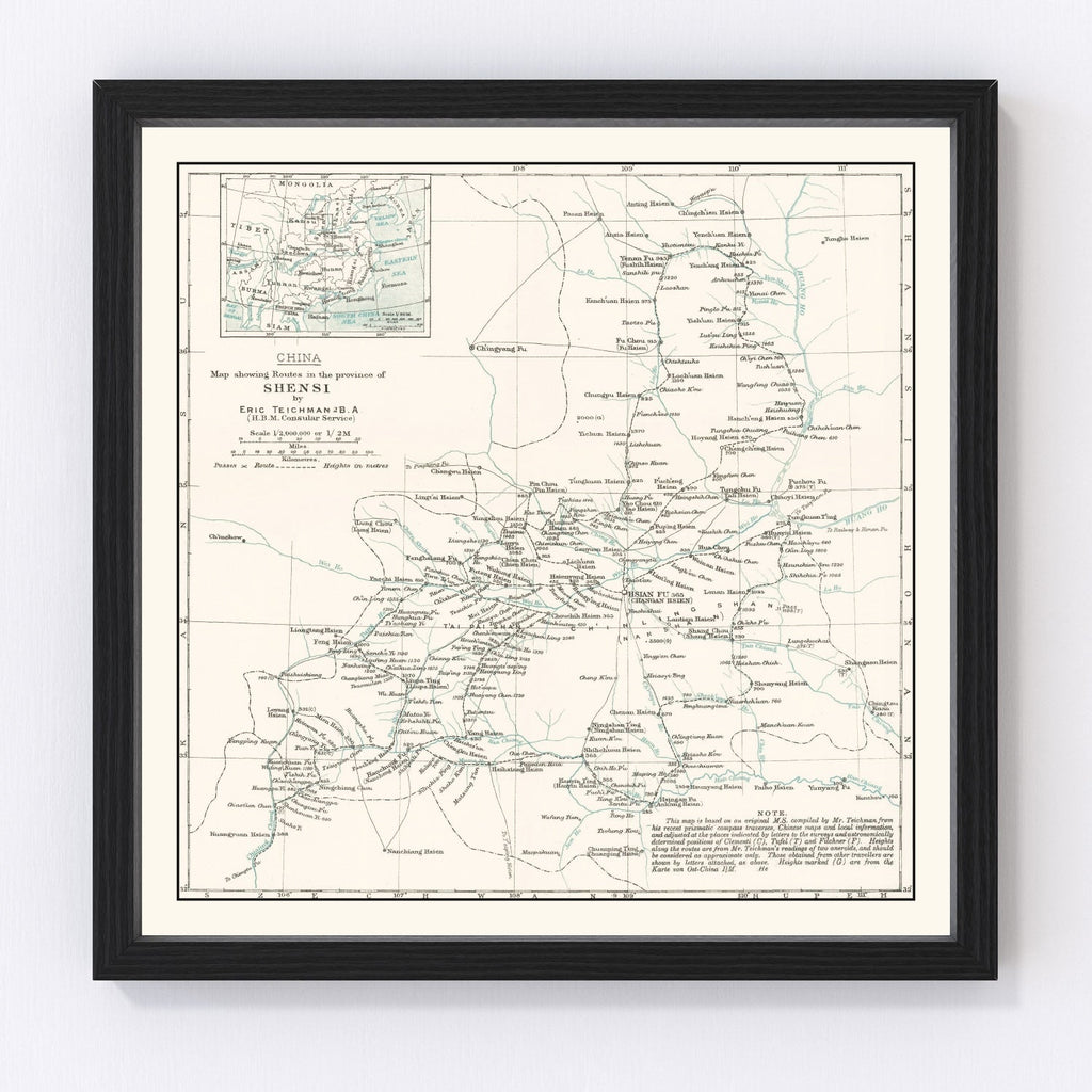 Vintage Shaanxi, China Map 1918