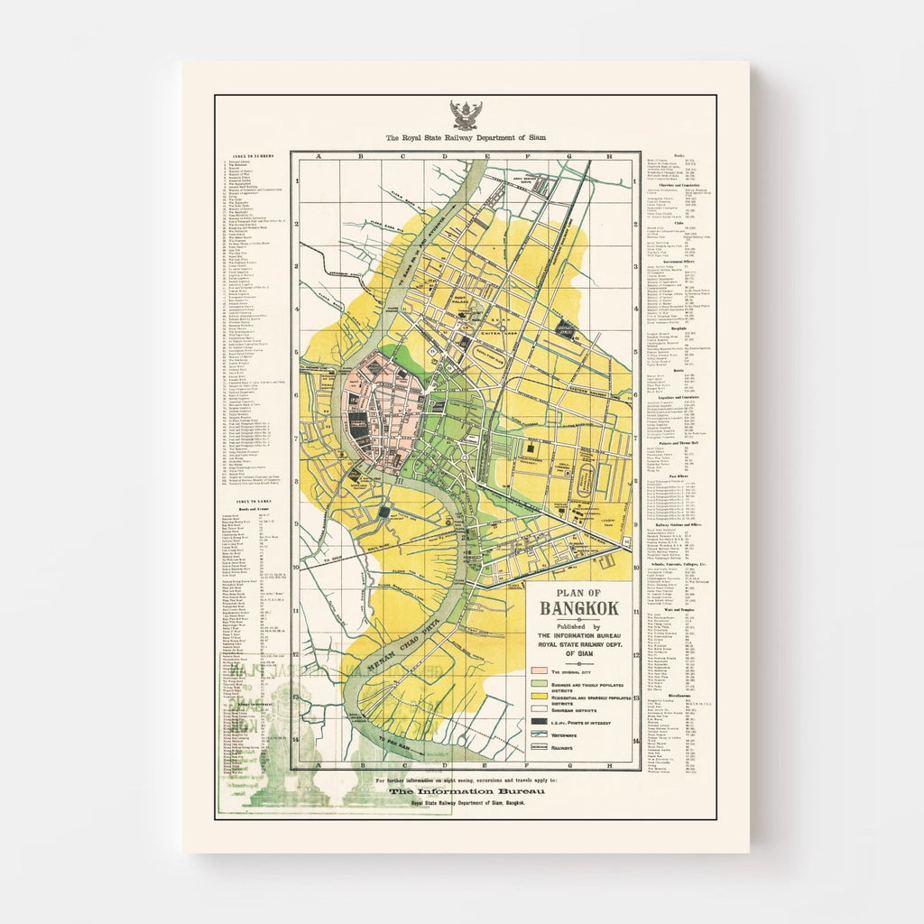 Vintage Map of Bangkok, Thailand 1928