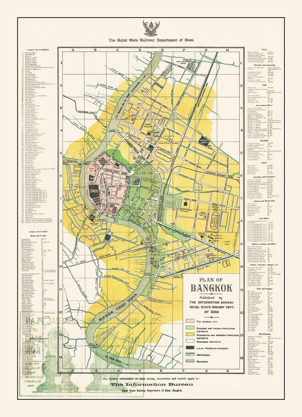 Vintage Map of Bangkok, Thailand 1928