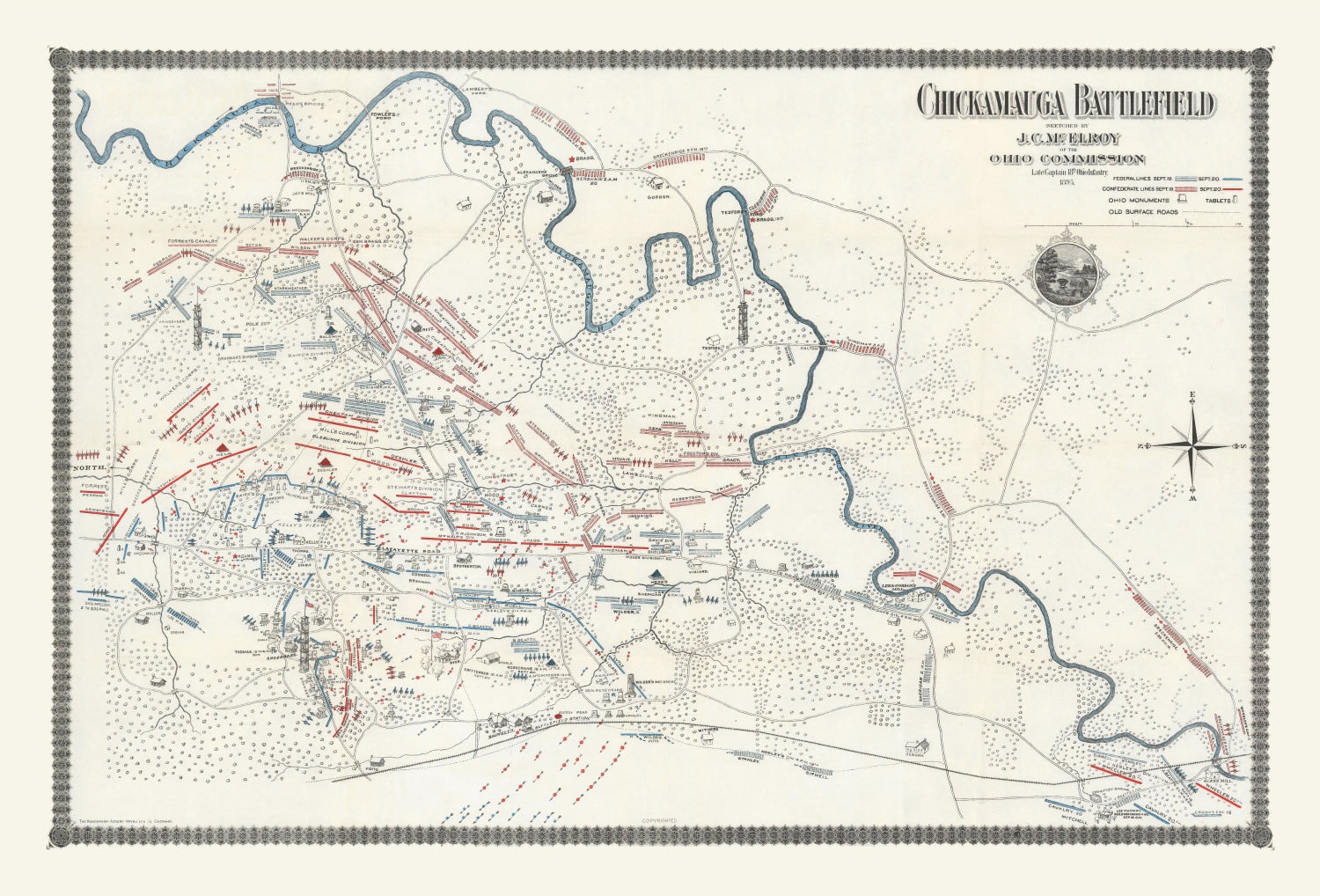 Vintage Chickamauga Battlefield Map 1895