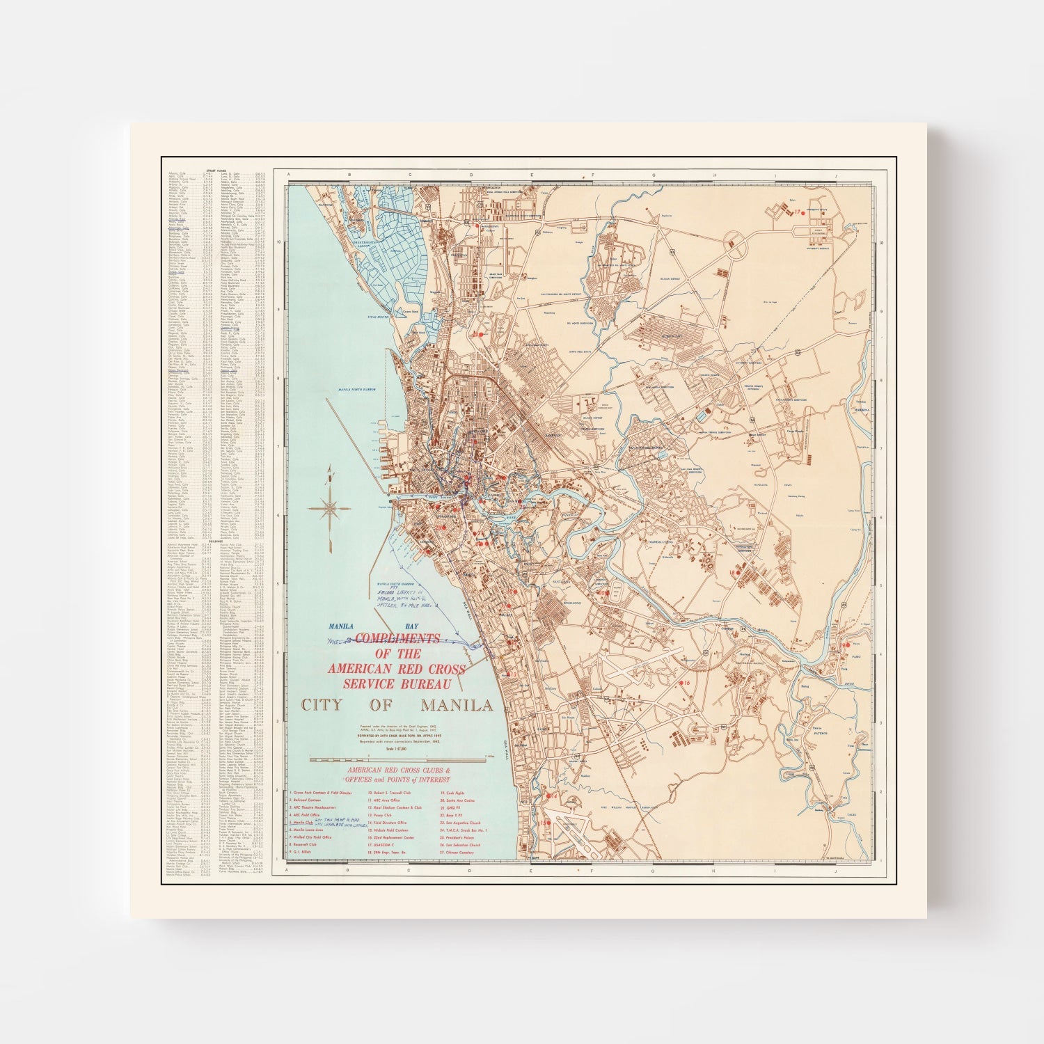 Vintage Map of Manila, Philippines 1945