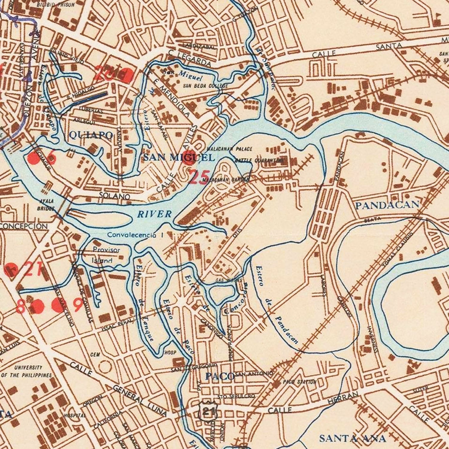 Vintage Map of Manila, Philippines 1945