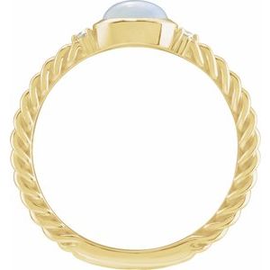 14K Yellow Gold Natural White Opal & .03 CTW Natural Diamond Cabochon Ring