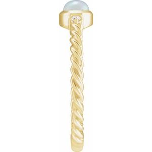 14K Yellow Gold Natural White Opal & .03 CTW Natural Diamond Cabochon Ring
