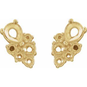14K Yellow Gold 4x3 mm Pear Cluster Earring Mounting – image 2