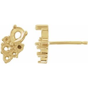 14K Yellow Gold 4x3 mm Pear Cluster Right Earring Mounting