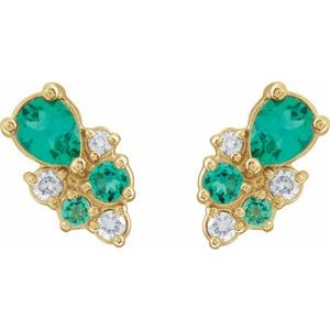 14K Yellow Gold Lab-Grown Emerald & .07 CTW Lab-Grown Diamond Cluster Earrings – image 2