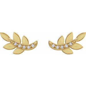 14K Yellow Gold .07 CTW Natural Diamond Leaf Earrings