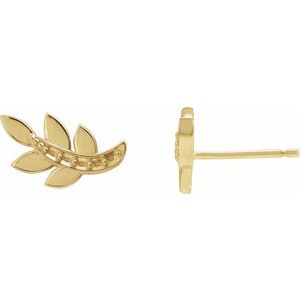 14K Yellow Gold 1.2 mm Round Accented Left Leaf Earring Mounting