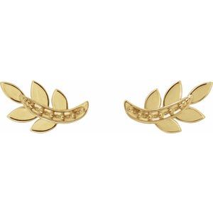 14K Yellow Gold 1.2 mm Round Accented Right Leaf Earring Mounting – image 2