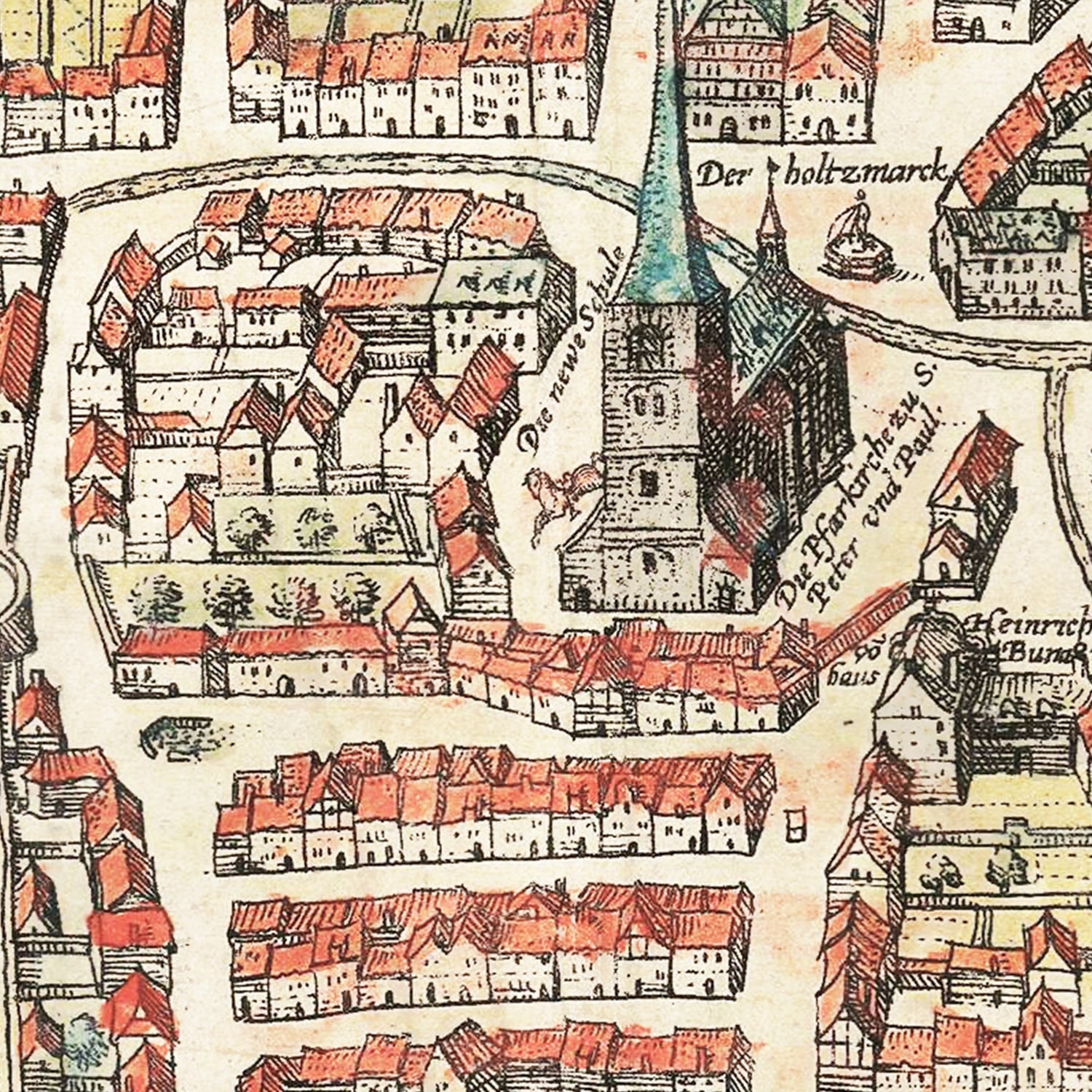 Vintage Map of Weimar, Germany 1582