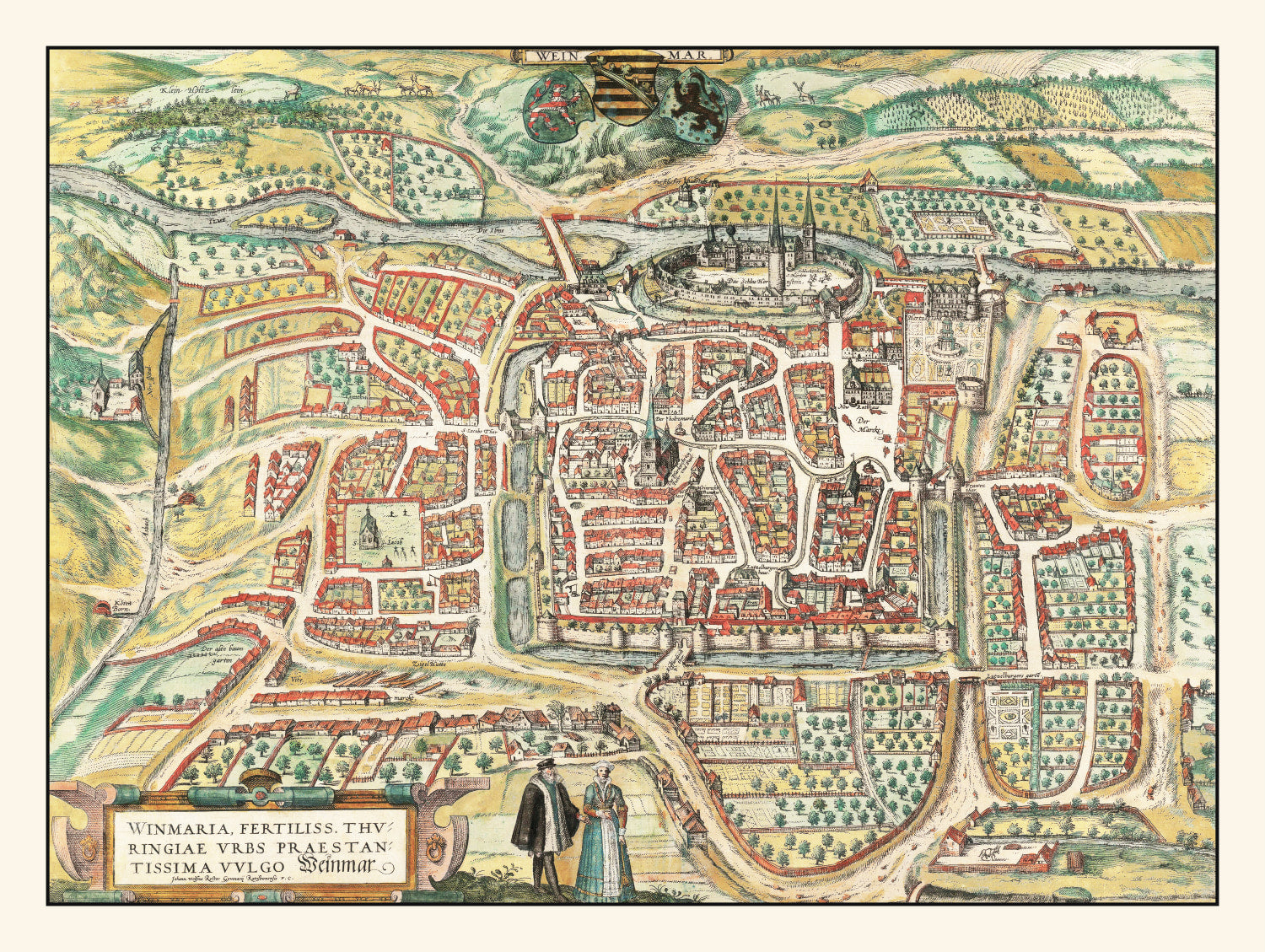 Vintage Map of Weimar, Germany 1582