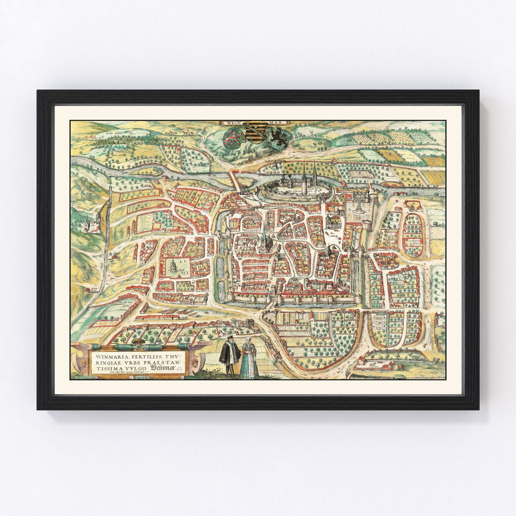 Vintage Map of Weimar, Germany 1582