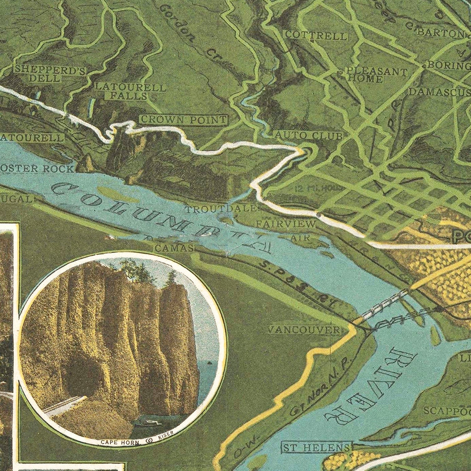 Vintage Columbia River Highway Oregon Map 1925