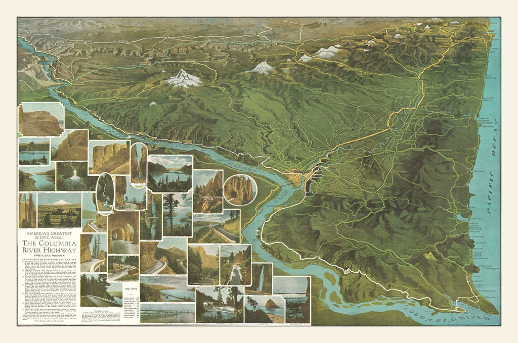 Vintage Columbia River Highway Oregon Map 1925