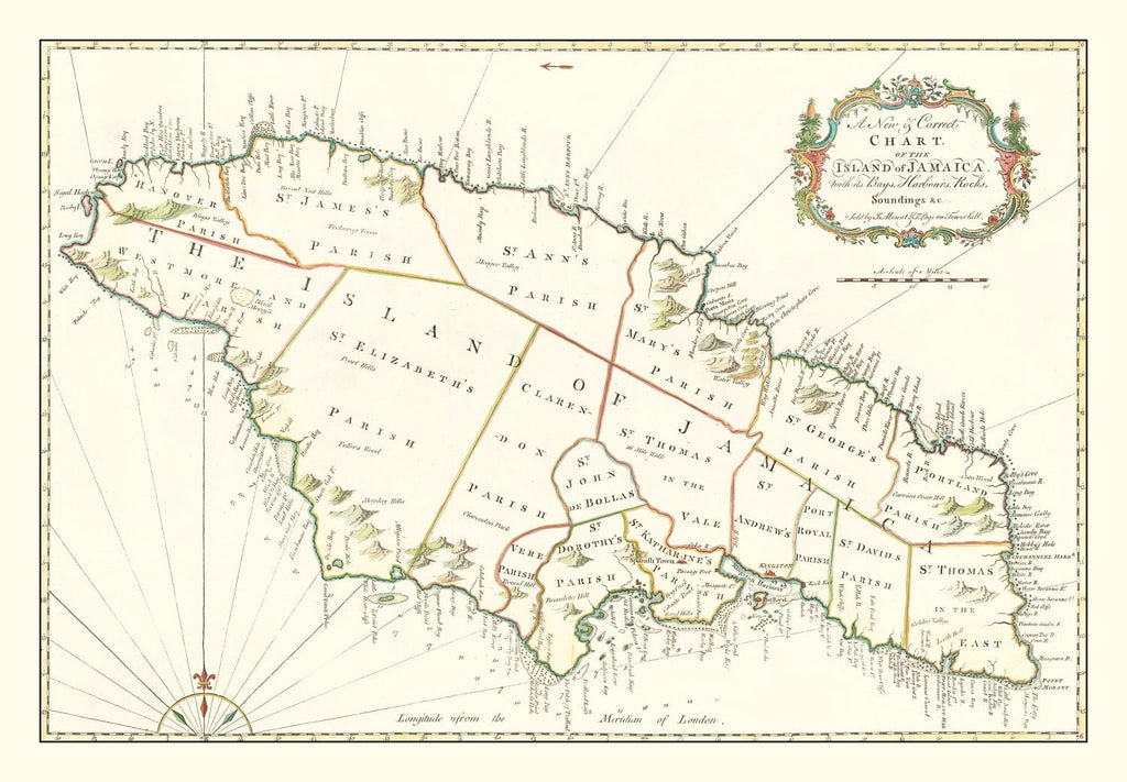 Vintage Map of Jamaica 1773