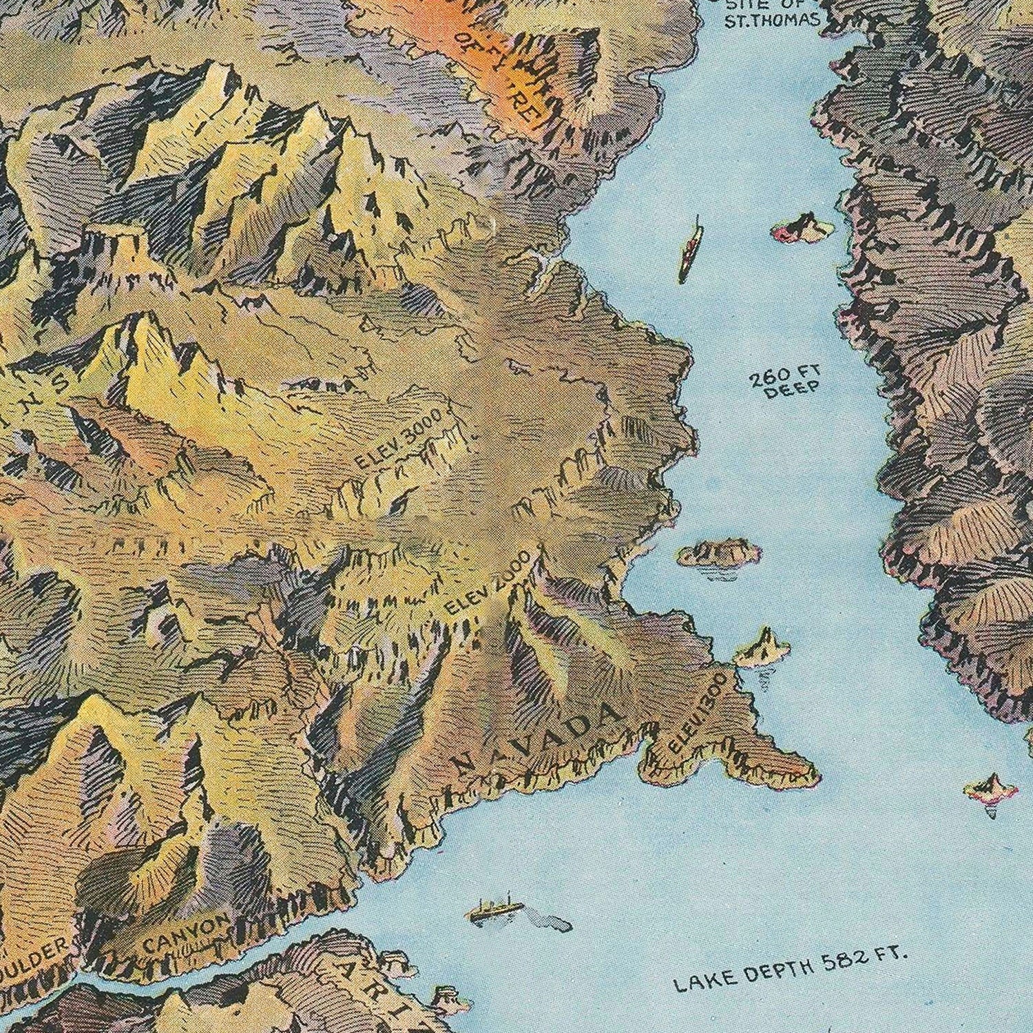 Vintage Hoover Dam & Lake Mead Map 1931