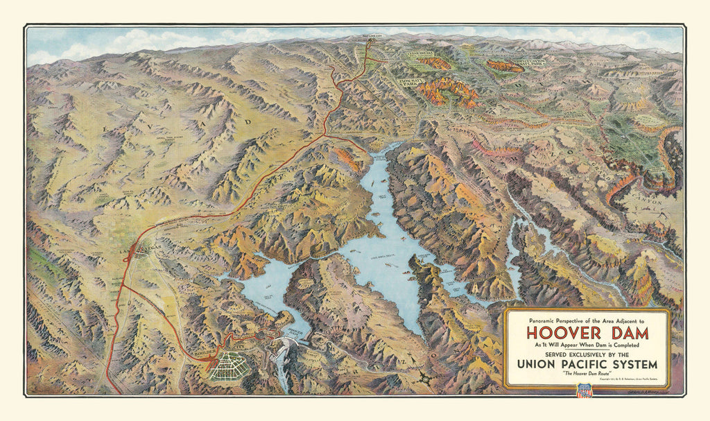 Vintage Hoover Dam & Lake Mead Map 1931