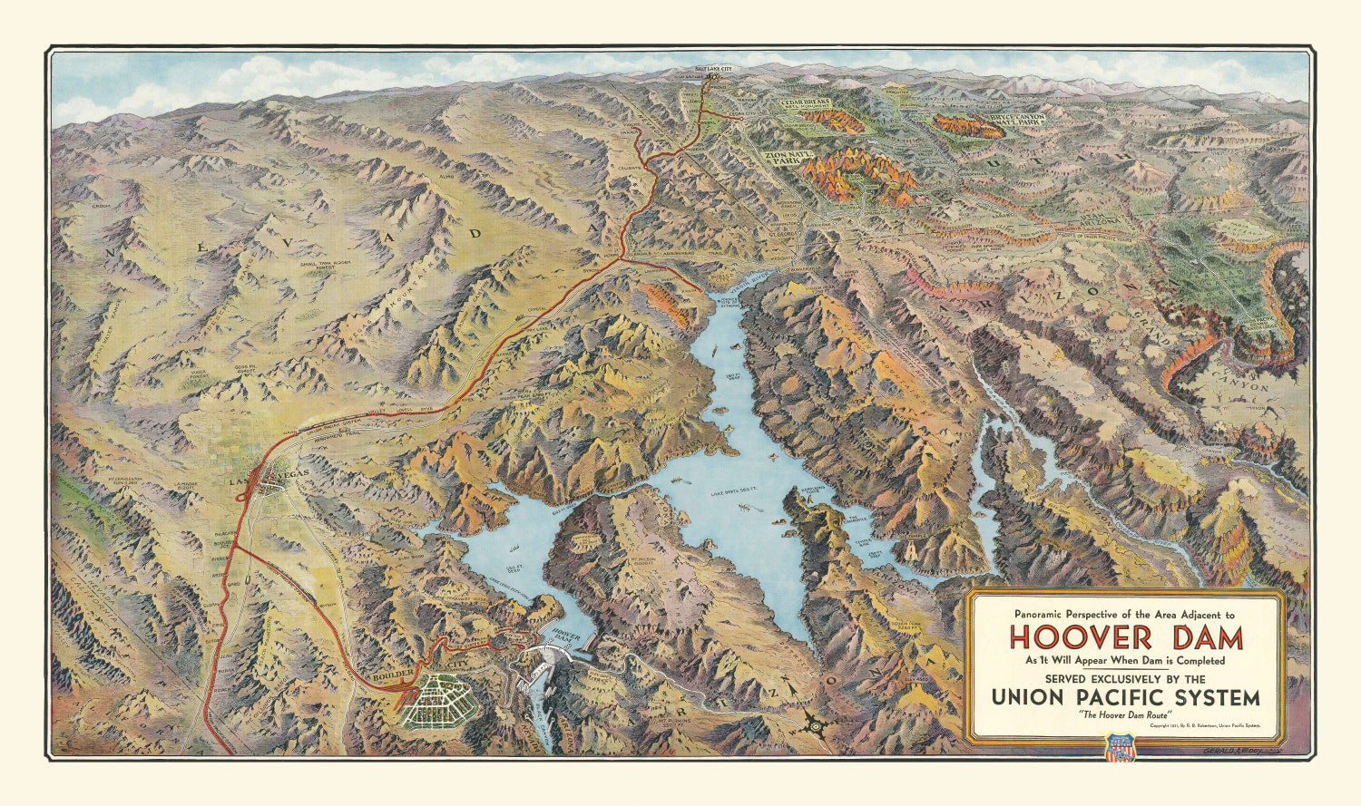 Vintage Hoover Dam & Lake Mead Map 1931