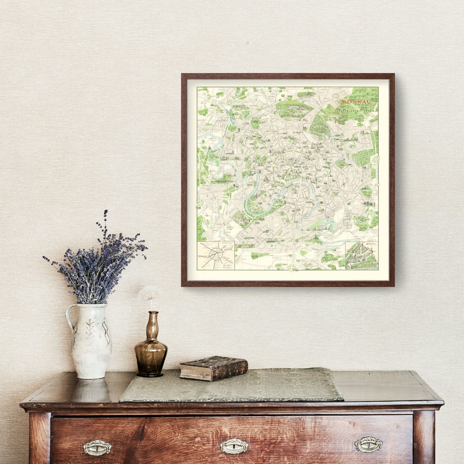 Vintage Map of Moscow, Russia 1968