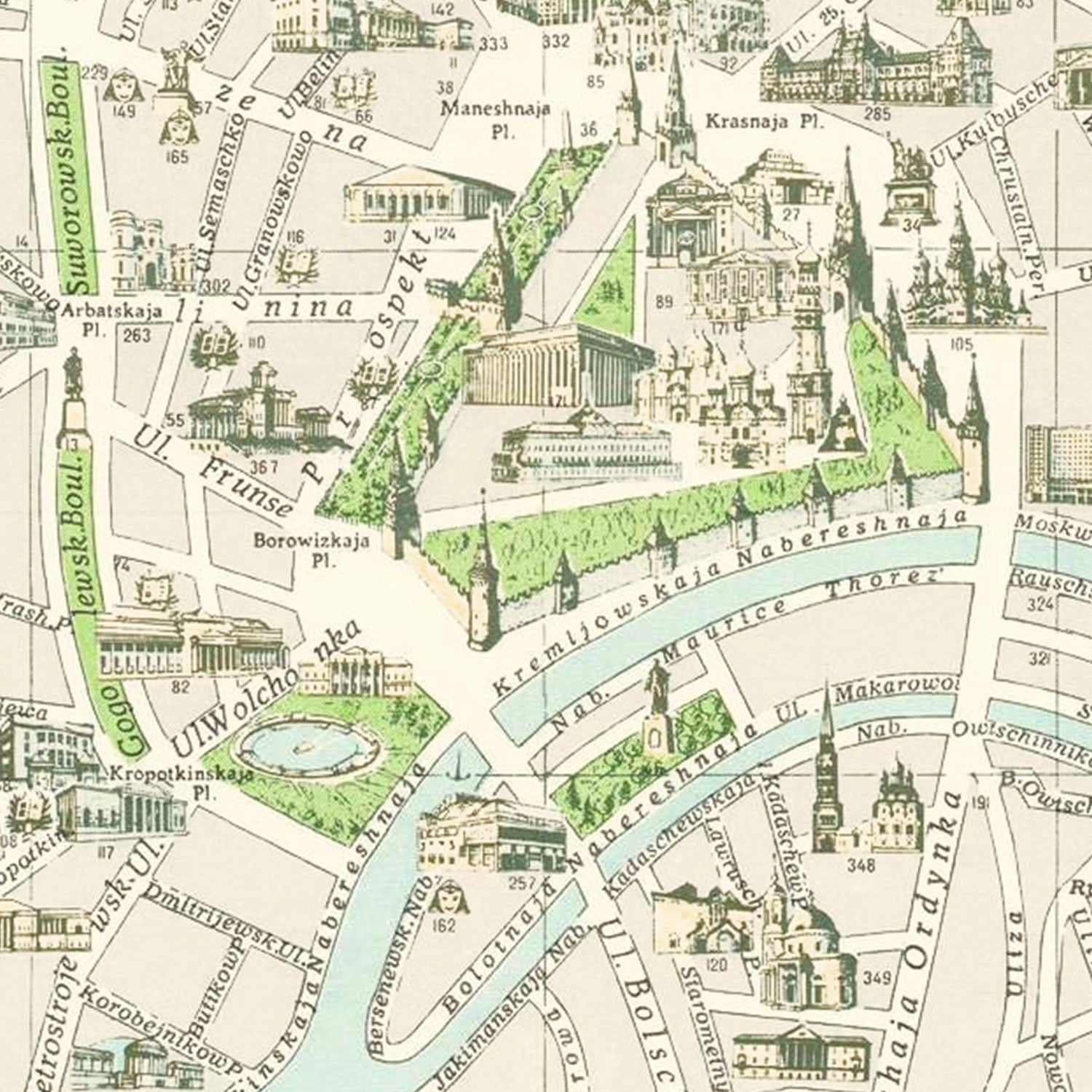Vintage Map of Moscow, Russia 1968