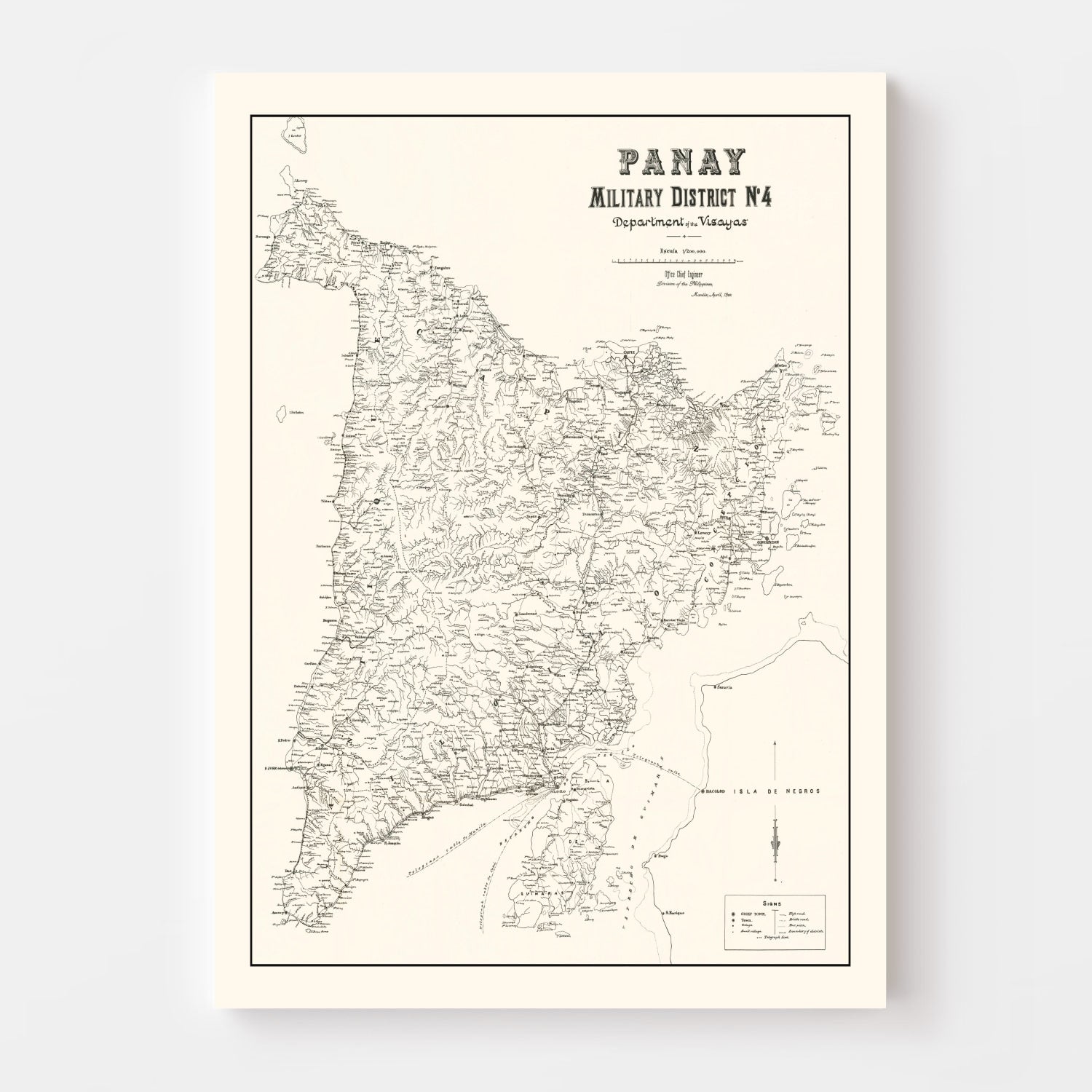 Vintage Panay, Philippines Map 1900