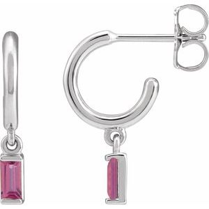 14K White Gold Natural Pink Tourmaline 17.6 mm Hoop Earrings
