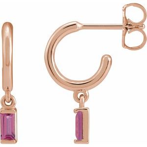 14K Rose Gold Natural Pink Tourmaline 17.6 mm Hoop Earrings