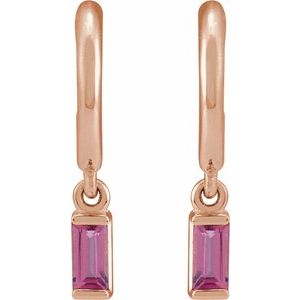 14K Rose Gold Natural Pink Tourmaline 17.6 mm Hoop Earrings – image 2