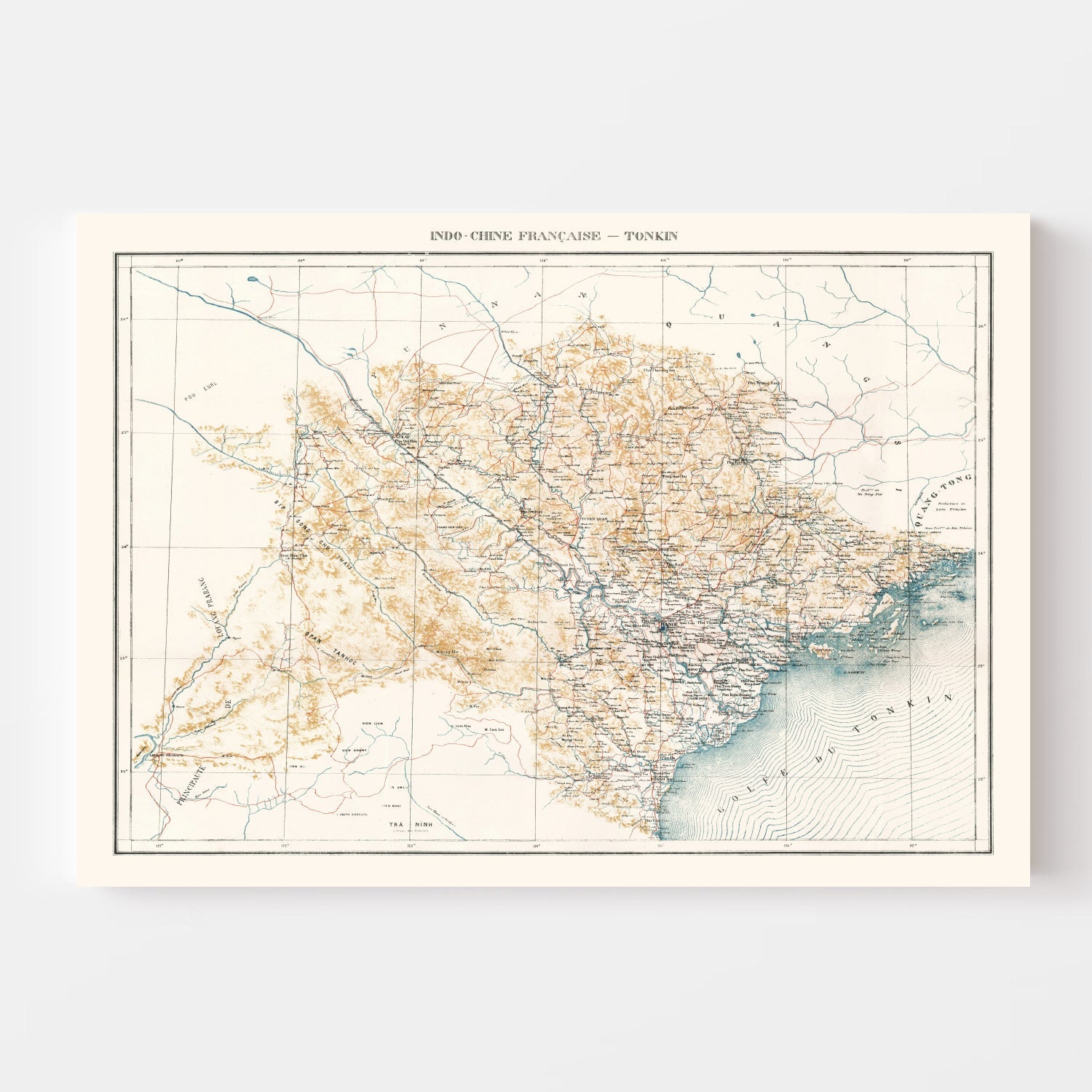 Vintage Tonkin, Vietnam Map 1889