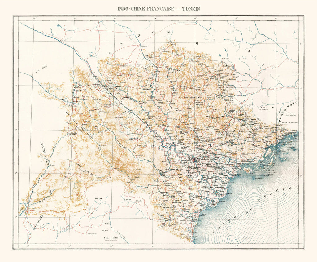 Vintage Tonkin, Vietnam Map 1889