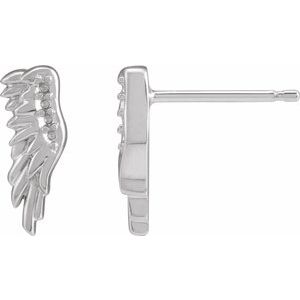 14K White Gold Accented Left Angel Wing Earring Mounting
