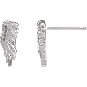 14K White Gold Accented Right Angel Wing Earring Mounting
