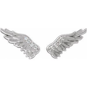 14K White Gold .02 CTW Natural Diamond Angel Wing Earrings – image 2