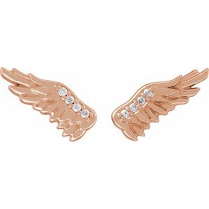 14K Rose Gold .02 CTW Natural Diamond Angel Wing Earrings – image 2
