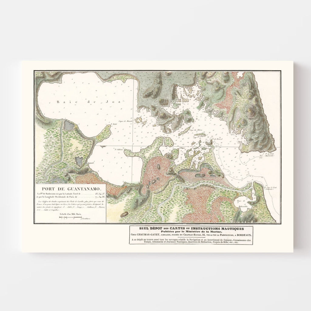 Vintage Guantanamo Bay Cuba Map 1830