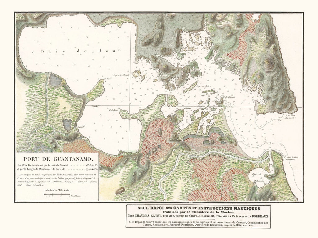 Vintage Guantanamo Bay Cuba Map 1830
