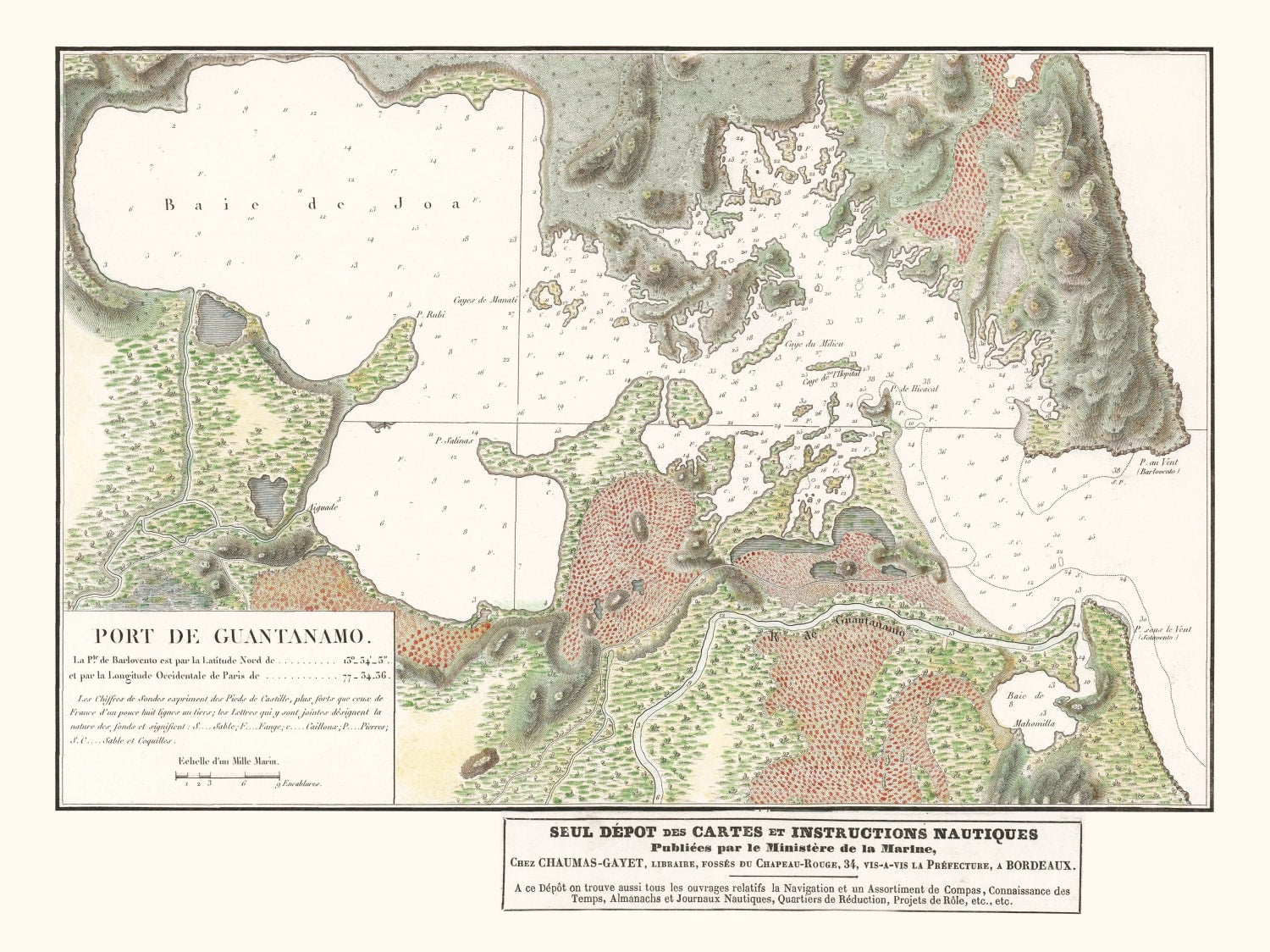 Vintage Guantanamo Bay Cuba Map 1830